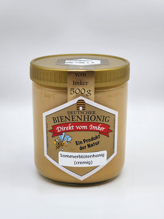 Deutscher Rahonig mit Sommerblütehonig Cremig | aus eigener Imkerei | 500g Glas