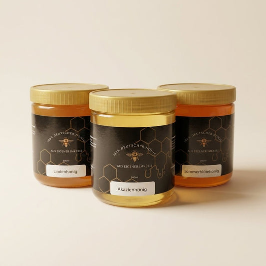 Deutsches Honig - Set – 3 Sorten im Probierpaket (je 500g Glas) - Imkerei B&J